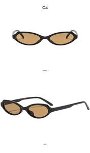 Vorder- und Seitenansicht der ovalen Retro-Sonnenbrille mit schwarzem Rahmen und Gläsern