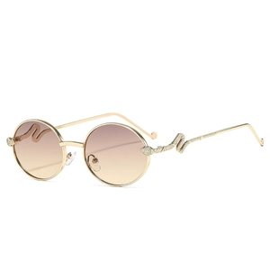 Chic Y2K snake element round sunglasses with gold metal frame and brown gradient lenses