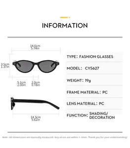 Size guide for Y2K oval sunglasses with dimensions of frame width and lens height