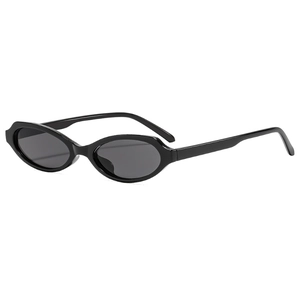 Retro-Sonnenbrille mit schmalem ovalem Rahmen in Schwarz und dunkelgrauen Gläsern für Damen