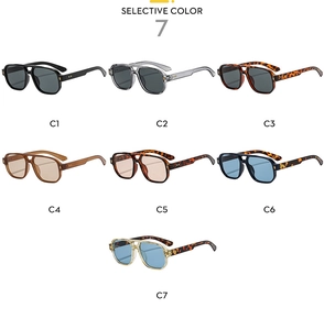 Close-up of retro aviator sunglasses available in seven different lens and frame colors