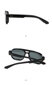 Detail view showing side and back angles of pilot sunglasses with gold star rivets