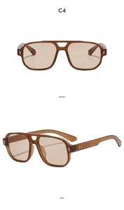 Front and side view of retro double-bridge pilot sunglasses with brown lenses and rivets