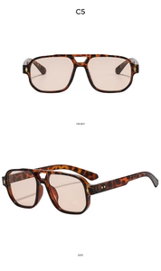 Retro double-bridge aviator sunglasses with tortoiseshell frames and brown lenses