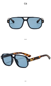 Detail of aviator sunglasses with light blue lenses and tortoiseshell temples C6