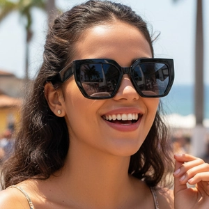 Classic oversized square sunglasses with thick black frames and dark lenses for outdoor use