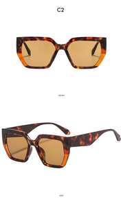 Front and side views of vintage oversized square sunglasses in dark tortoiseshell