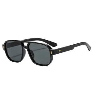 Classic retro pilot sunglasses with black frames and grey lenses for outdoor activities