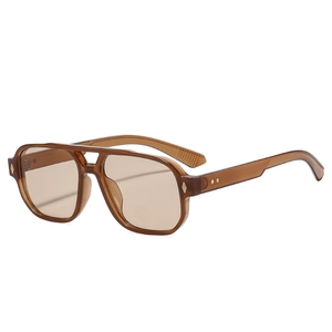 Retro double-bridge aviator sunglasses with amber frames and diamond metal rivets