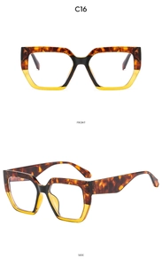 Close-up of tortoise shell cat-eye glasses frame with precise lens size measurements