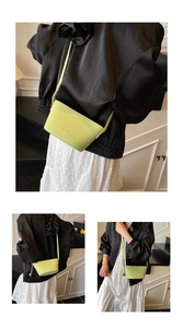 Detail view of the lime green leather bucket bag showing fine lychee grain texture