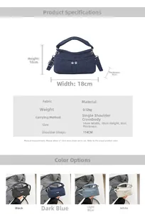 Tabella taglie e dettagli tecnici per piccola borsa a tracolla in denim con cinturino
