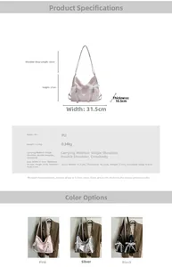 Detailed view showing dimensions and specifications of this ballet style tote bag