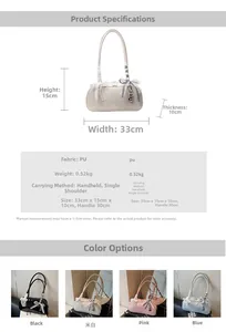Detailed size and dimension chart for the Boston-style underarm bag with lace and charm