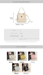 Detailed size guide for the PU bucket bag showing dimensions 17x17x13cm and strap length