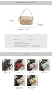 Detailed size chart for multi-pocket crossbody bag with dimensions and color options
