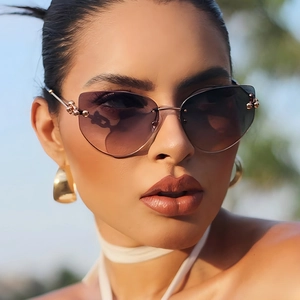 Lunettes De Soleil Cat Eye Sans Monture Pour Femmes Monture En Métal Protection UV400 Verres Dégradés Style Rue Vintage