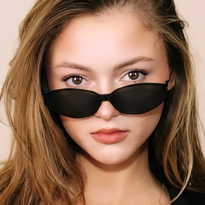 Y2K style narrow black frame sunglasses with sleek rectangular lenses for women