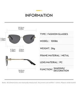 Tableau des tailles détaillé pour lunettes de soleil sans monture en métal et PC