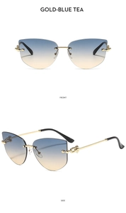 Détails de lunettes de soleil polygone sans monture avec verres dégradés et perles