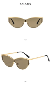 Front and side views of Y2K metal butterfly sunglasses with gold frames and tea lenses