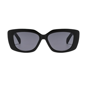 Classic black square frame sunglasses with dark grey lenses and thick temples