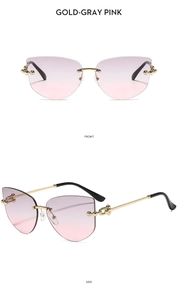 Lunettes de soleil sans monture à verres dégradés rose-gris et branches dorées