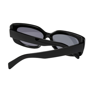 Fashionable square black sunglasses for women with dark lenses and durable frames