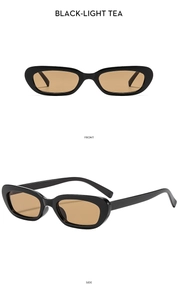 Front and side view of vintage black oval sunglasses with light tea lenses