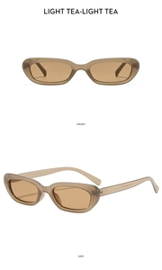 Front and side views of vintage light tea cat-eye sunglasses with translucent frames