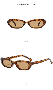 Detail view of tortoiseshell oval sunglasses with light tea lenses in front and side perspectives