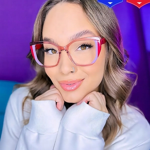 Stylish cat-eye glasses for women with red and pink two-tone frames for daily fashion