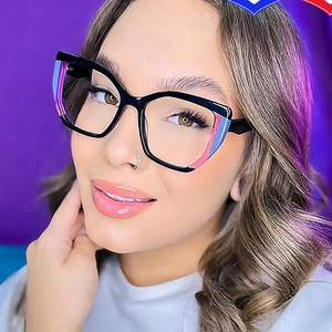 Chic black cat-eye anti-blue light glasses frame with colorful gradient accents for women