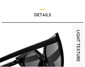 Detail view of durable metal hinges and polished black frame on square cat-eye sunglasses