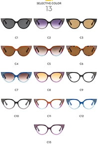 Cat eye sunglasses collection with 13 glitter frame colors and gradient lenses