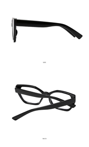 Side and back view of glossy black full-rim anti-blue light glasses frames