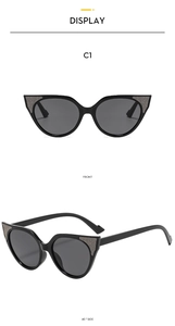 Front and side view of cat eye sunglasses with glitter accents and gray lenses