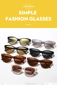 Detail view of various cat-eye sunglasses in multiple colors and high-quality frames