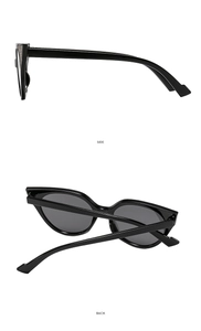Side and back views of women's black cat-eye sunglasses with dark grey polarized lenses