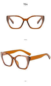 Detail view of tea-colored geometric frame glasses with high-quality metal hinges