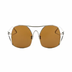 Macro view of silver metal pilot sunglasses with brown gradient lenses and double bridge