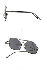Detail view of gunmetal aviator sunglasses showing side temples and back frame structure