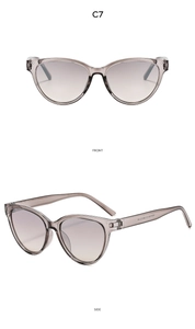 Front and side view of cat eye sunglasses in transparent grey C7 with gradient lenses
