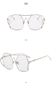 Detailed front and side views of silver metal oversized sunglasses frame C3