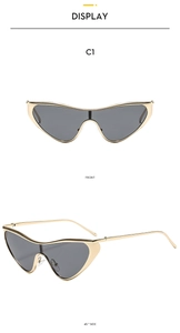 Front and 45-degree side view of stylish gold metal frame cat-eye sunglasses