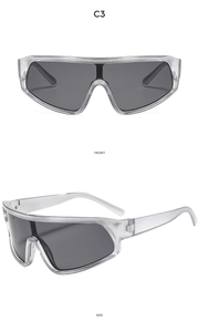 Vues frontale et latérale des lunettes de sport grises avec monture translucide C3 de mode