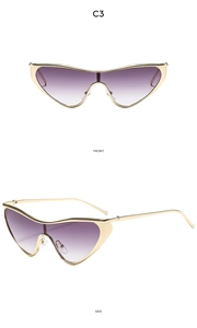 Front and side views of gold metal butterfly sunglasses with purple gradient lenses