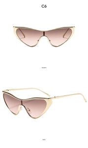 Front and side views of oversized metal frame sunglasses with gradient tinted lenses
