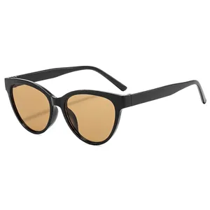 Fashionable cat eye sunglasses with black frames and amber lenses for women
