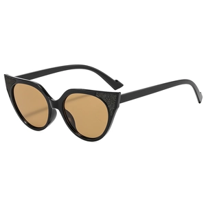 Chic women's cat eye sunglasses with glitter accents and brown lenses on white background